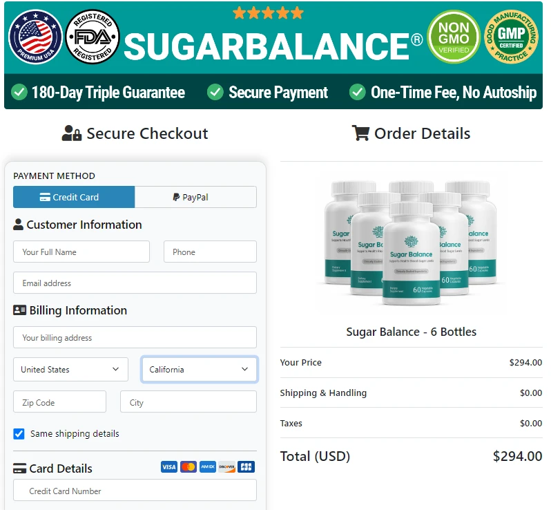 Sugar Balance check out page